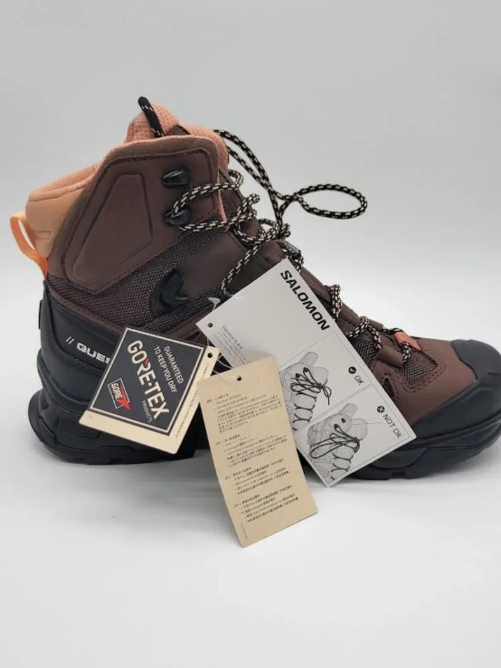 SALOMON Quest 4 GTX Women’s 9 Hiking Backpacking Boots Brown Black Gore-Tex NWT